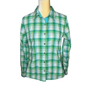 Marmot Hiking Green Plaid Button Down Shirt Top Size Medium